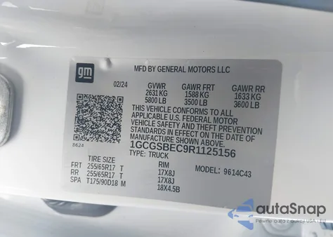 2024 Chevrolet Colorado 2Wd Wt из США, поврежденный, VIN 1GCGSBEC9R1125156